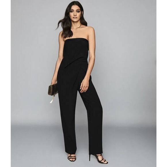 Reiss Pants - Reiss Toni Silk Satin Trimmed Strapless Tube Sleeveless Bandeau Jumpsuit Size 2